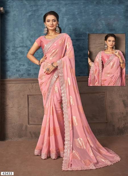 Dark Peach Colour Maanika By Mahotsav Georgette Zari Jacquard Printed Saree Wholesale Price In Surat 43433