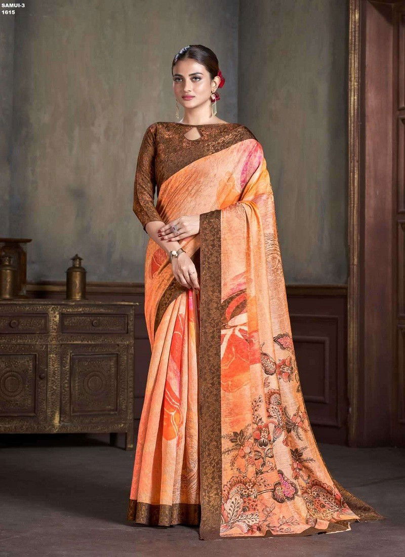 Dark Peach Colour Samui Vol 3 By Jivora Silk Printed Daily Wear Wholesale Saree Suppliers In Mumbai 1615