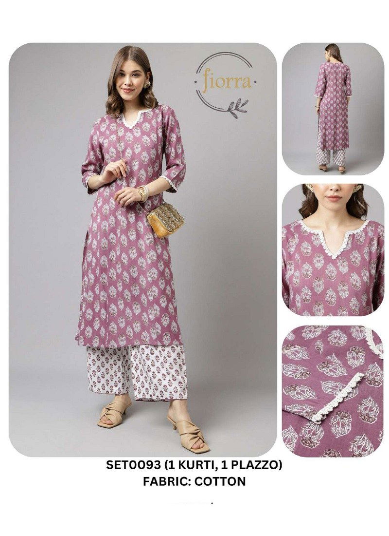 Dark Pink Colour Fiorra SET0000 09 Summer Special Printed Cotton Kurti With Bottom Wholesale Online SET0093