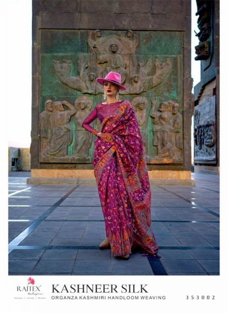 Dark Pink Colour Kashneer Silk By Rajtex Organza Kashmiri Handloom Weaving Saree Wholesale Online 353002