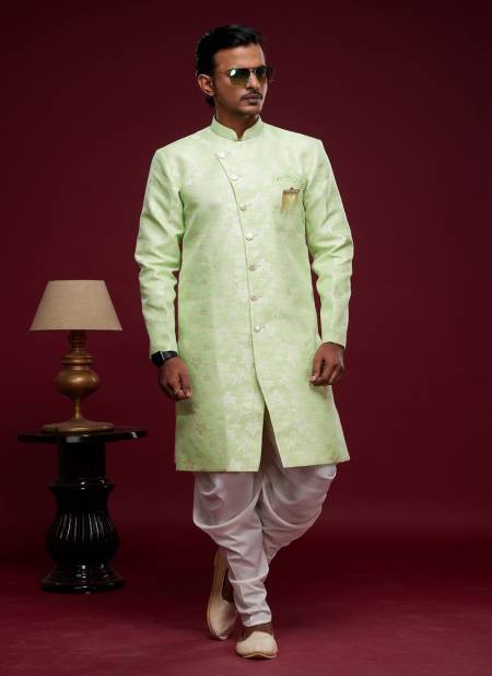 Dark Pista Green Colour Mens Partywear Indo Western Catalog 2404