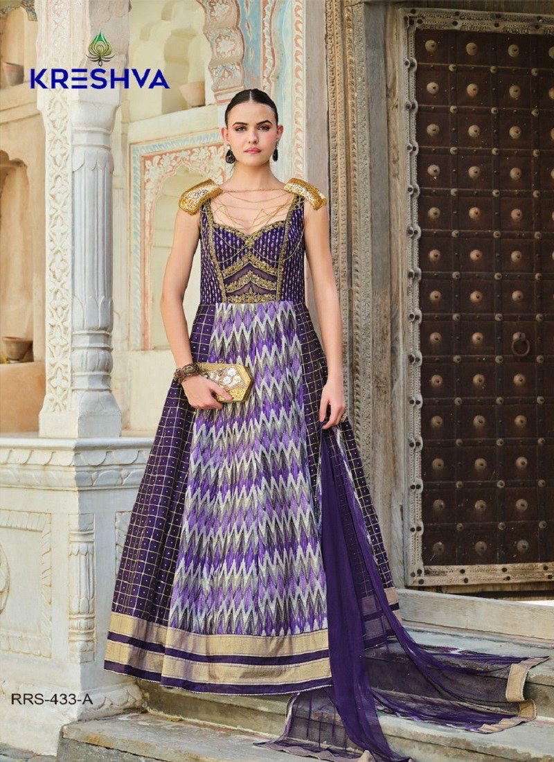 Dark Purple Colour Aadyasha By Kreshva Smooth Silk Reception wear Gown Wholesale Online RRS 433 A