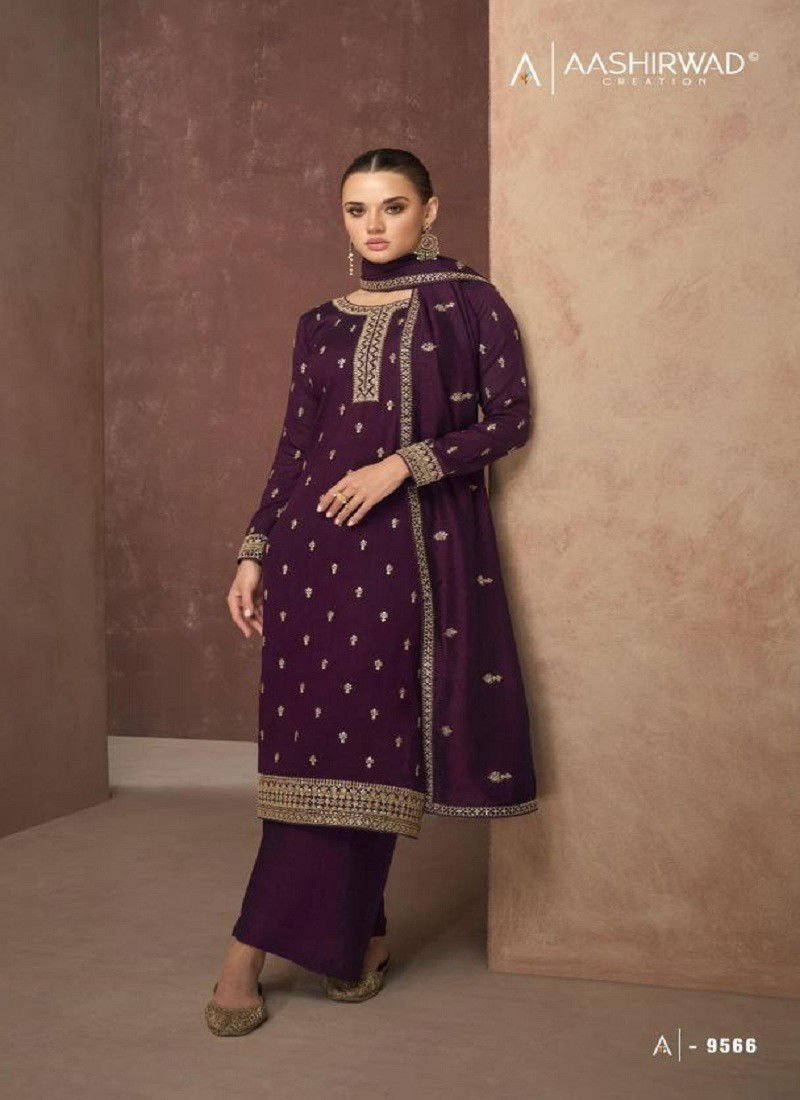 Dark Purple Colour Gulmohar By Aashirwad Designer Salwar Suits Catalog 9566