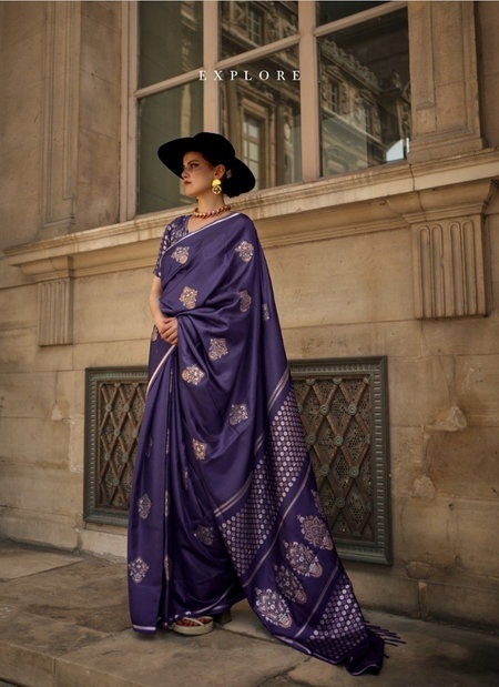 Dark Purple Colour Kaizen Silk By Rajtex Pure Satin Handloom Weaving Sarees Wholesalers In Delhi 337006