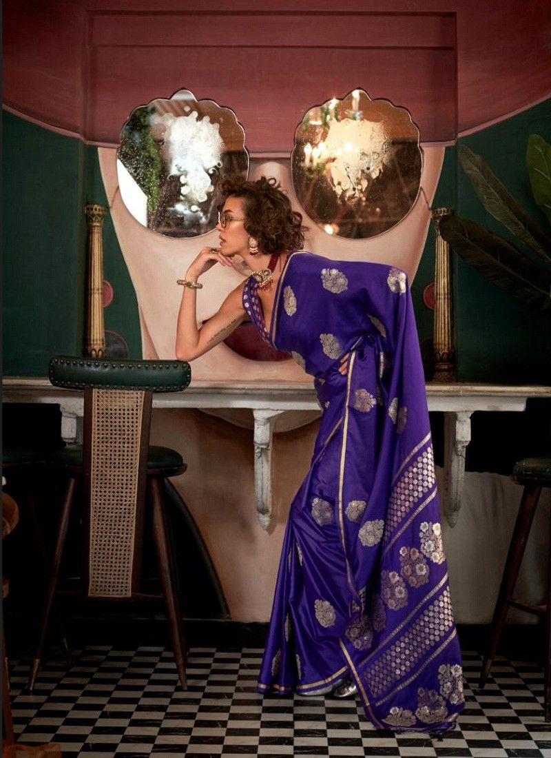 Dark Purple Colour Kanthkala Topaz By Rajtex Satin Handloom Weaving Silk Saree Wholesalers In Delhi 388006