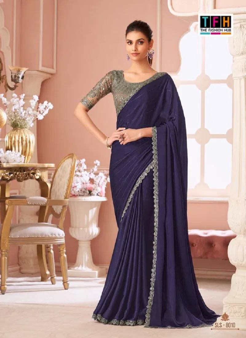 Dark Purple Colour Salsa Style 4 By TFH Party Wear Sarees Suppliers In India SLS-8010