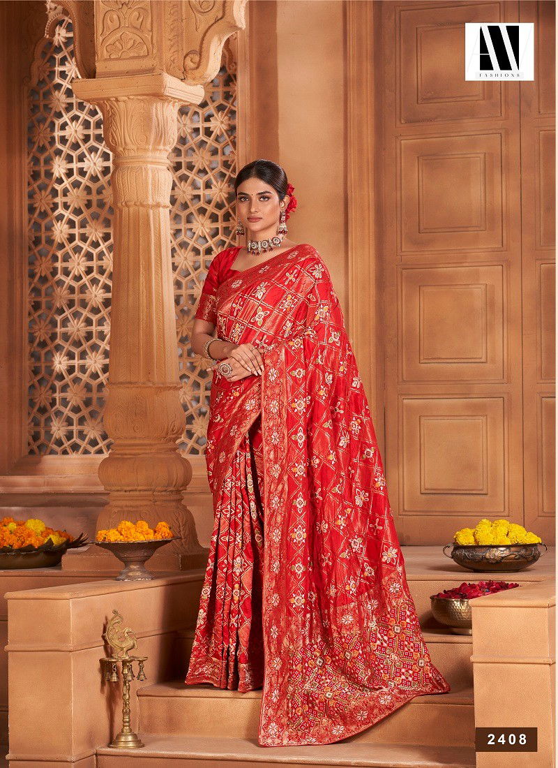 Dark Red Colour Banarasi Fusion Vol 2 By AV Satin Silk Wedding Wear Saree Exporters In India 2408