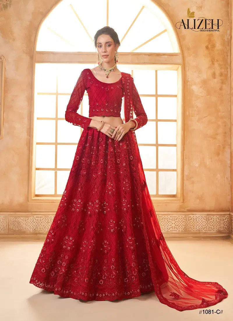 Dark Red Colour Bridal Heritage Color Saga Vol 3 By Alizeh Party Wear Net Lehenga Choli Wholesale Online 1081-C