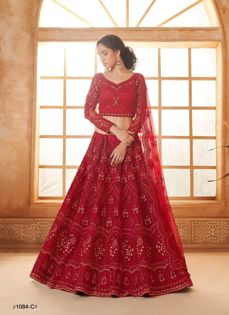 Dark Red Colour Bridal Heritage Color Saga Vol 3 By Alizeh Party Wear Net Lehenga Choli Wholesale Online 1084-C