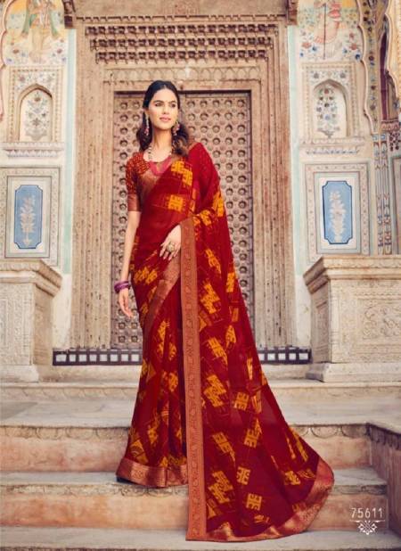 Dark Red Colour Jalsa Vol 6 By Vipul Georgette Printed Daily Wear Sarees Wholesale Price In Surat 75611
