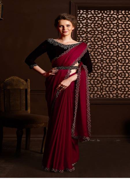 Dark Red Colour Rajpari By Nari Fashion Party Wear Saree Catalog 7015