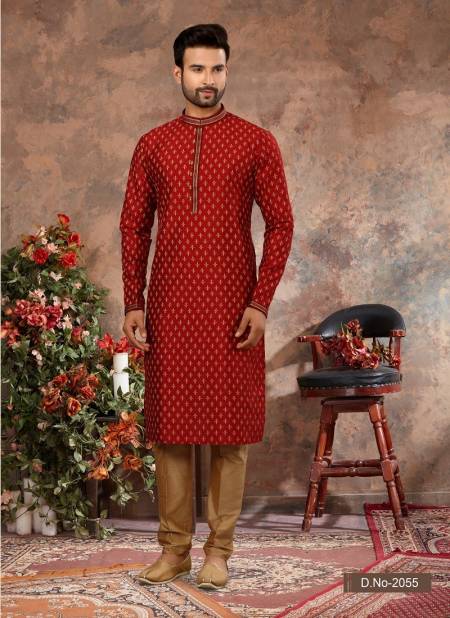 Dark Red Colour Vol 10 Occasion Wear Mens Kurta Pajama Wholesale Market In Surat 2055