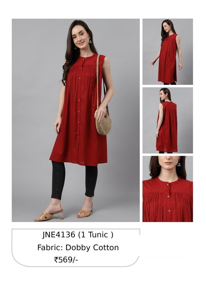 Dark Red Janasya Designer Kurti Catalog 4136