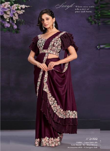 Dark Wine Colour Mohmanthan 24100 Series Riona By Mahotsav Readymade Designer Saree Suppliers in India 24102