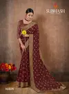 Dark Wine Subhash Georgette Foil Work Saree with Brocade Blouse Designer Rich Look Wedding Wear and Party Wear Saree 10304