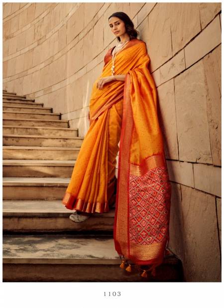 Dark Yellow Colour Rajtex 1101 TO 1106 Handloom Weaving Silk Patola Sarees Wholesale Market In Surat 1103