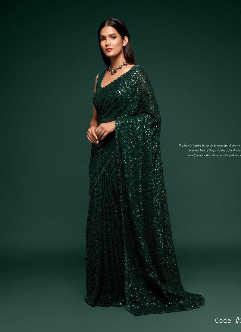 Deep Green Colour Zeel The Starlit Sarees Georgette Party Wear Saree Wholesale Online 1008