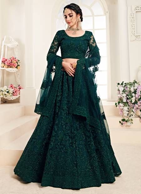 Green Rich Look Alizeh Wedding Wear Soft Net Designer Heavy Party Wear and Bridal Lehenga Choli 1003A Catalog