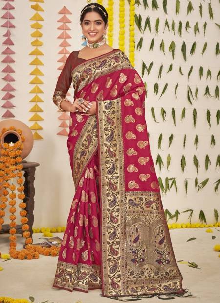 Deep Pink Colour Gunjeshwari Silk Sangam Wedding Wear Wholesale Silk Sarees Catalog 3475