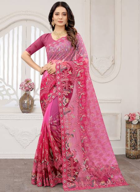 Deep Pink Colour Perfect Glow Nari Fashion Colors Wedding Sarees Catalog 6835