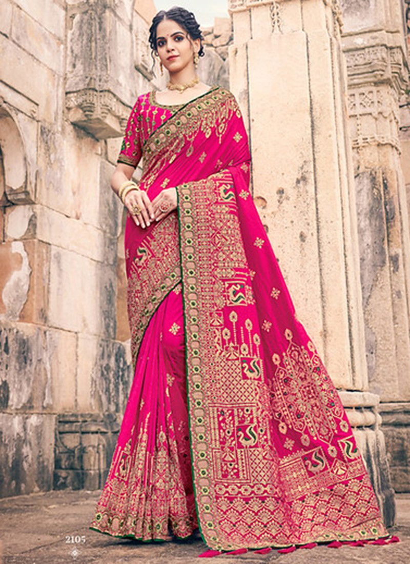 Deep Pink Colour Silk Lotus Wholesale Exclusive Designer Saree Catalog 2105