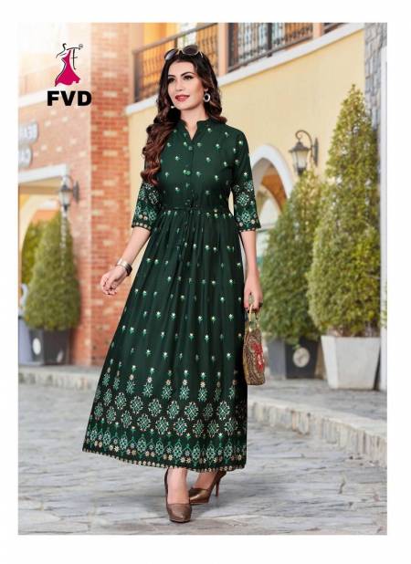 Green FVD Rung Vol 01 Latest Designer Foil Printed Rayon Long Gown Collection 107 Catalog
