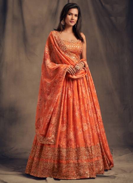 Designer Fox Georgette Printed Lehenga Choli Exporters In India DZ 2249 Orange