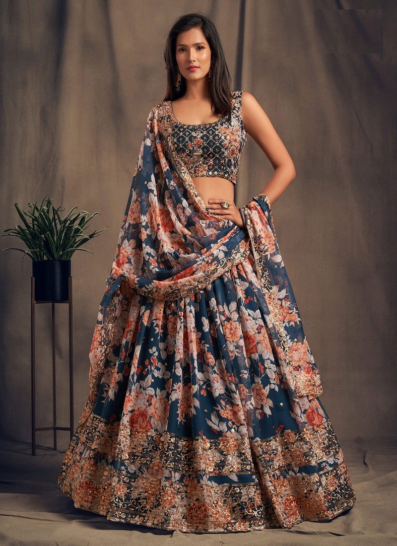 Designer Fox Georgette Printed Lehenga Choli Exporters In India DZ 2251 Blue