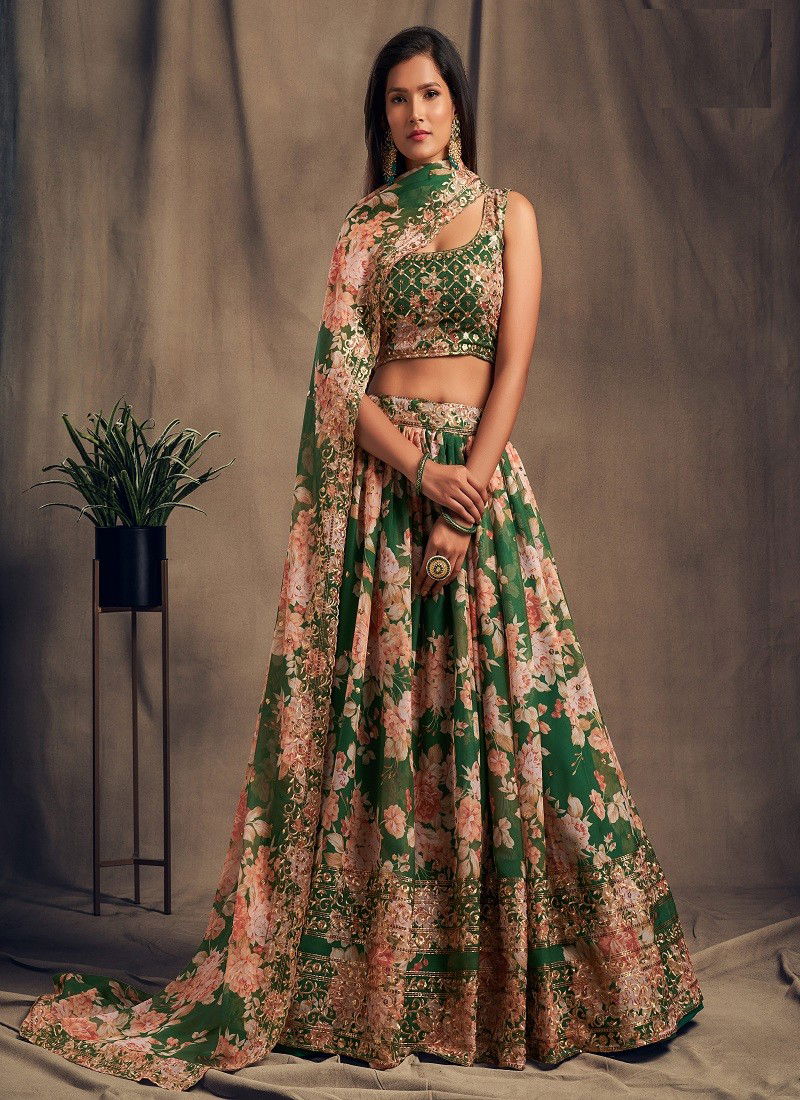 Designer Fox Georgette Printed Lehenga Choli Exporters In India DZ 2252 Green