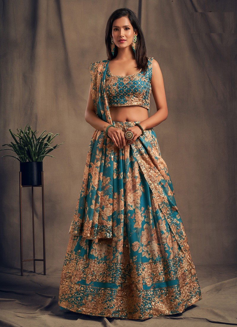 Designer Fox Georgette Printed Lehenga Choli Exporters In India DZ 2253 Teal