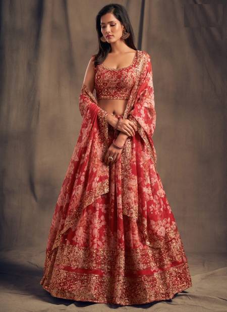 Designer Fox Georgette Printed Lehenga Choli Exporters In India DZ 2254 Red