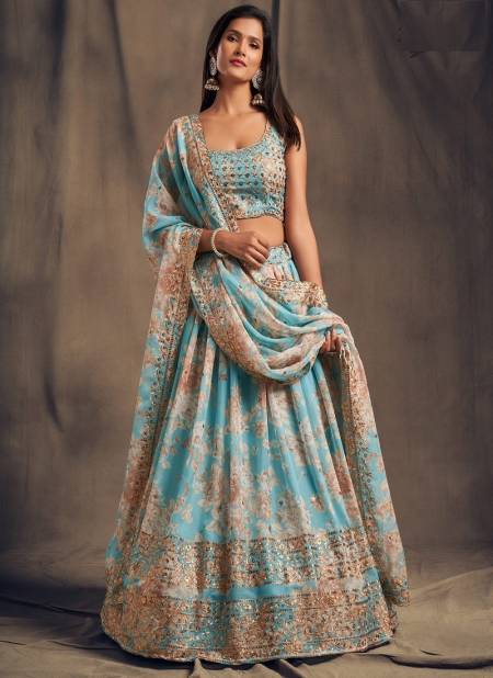 Designer Fox Georgette Printed Lehenga Choli Exporters In India DZ 2256 Sky