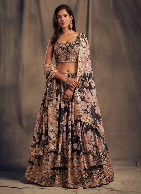 Designer Fox Georgette Printed Lehenga Choli Exporters In India DZ2250 Black