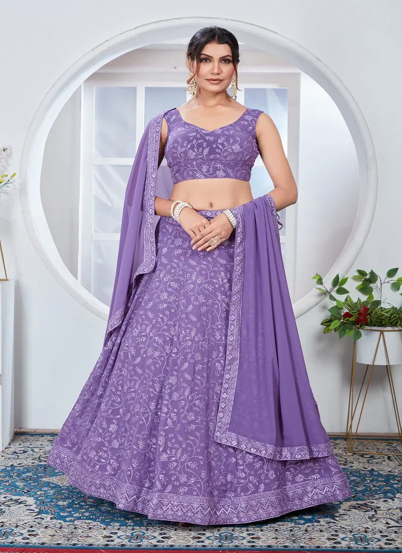 Designer Fox Georgette Wedding Wear Lehenga Choli Orders In India DZ 2242 Light Purple