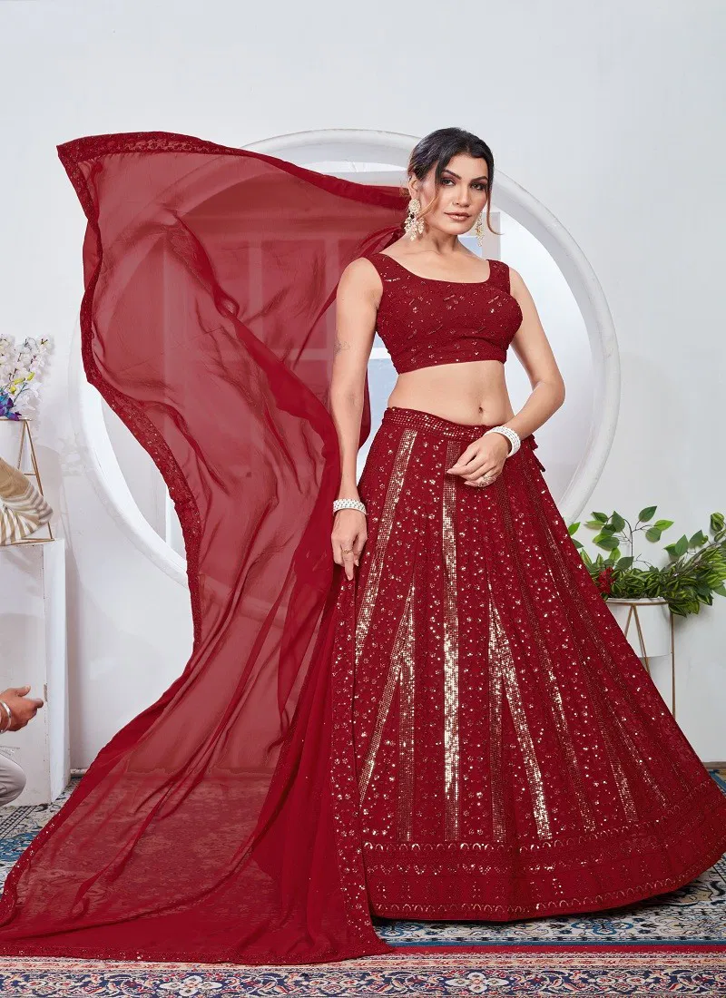 Designer Fox Georgette Wedding Wear Lehenga Choli Orders In India DZ 2243 Red