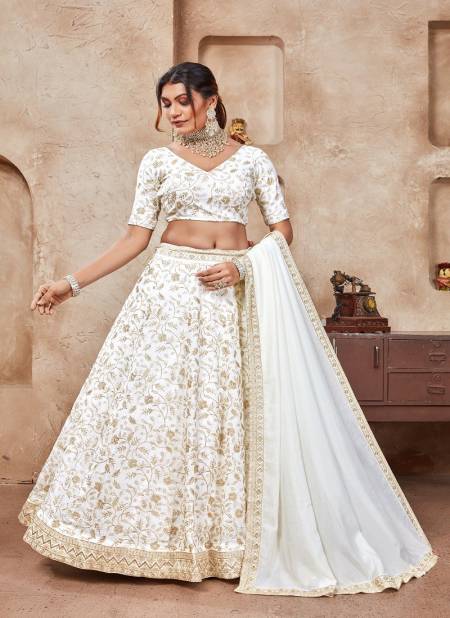 Designer Vichitra Wedding Wear Lehenga Choli Orders In India DZ 2240 White