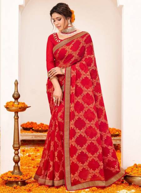 Red Zari Embroidered Designer Saree With Blouse 4908SR01