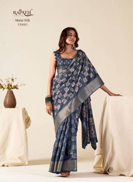 Dusty Blue Colour Mul Mul By Rajpath Foil Printed Soft Dola Silk Designer Saree Suppliers In India 550003