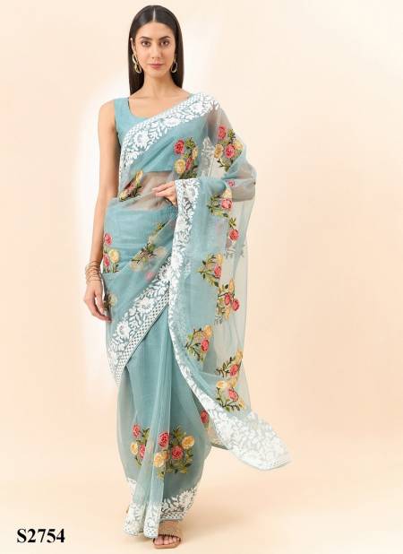 Dusty Blue Colour Roozal Vol 8 By Mahotsav Festive Designer Organza Wear Saree Surat Wholesale Market S2754