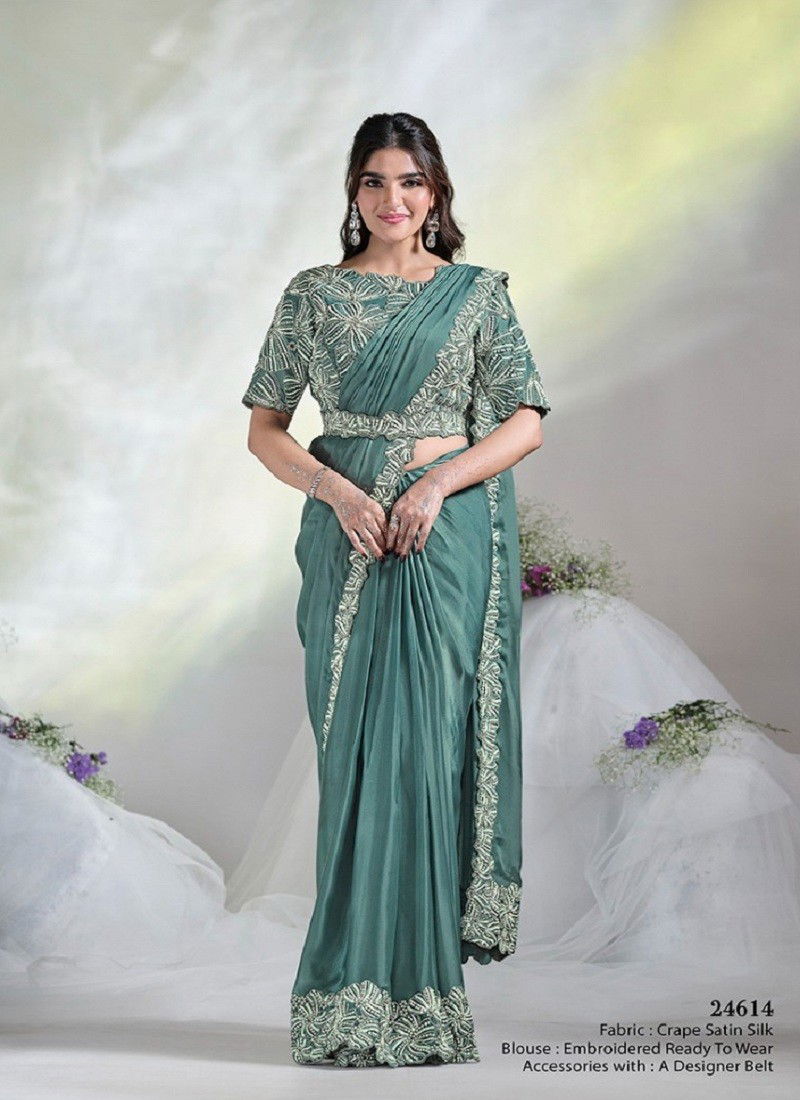 Dusty Green Colour Aura Mohmanthan Royal By Mahotsav Designer Saree Suppliers In India 24614