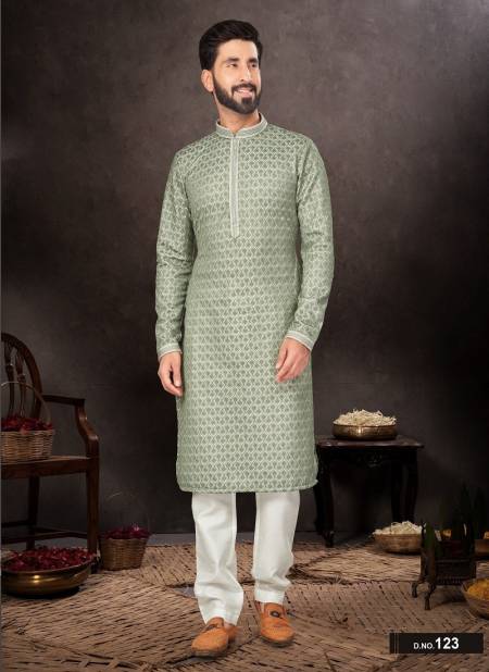 Dusty Green Colour GS Fashion Wedding Mens Wear Designer Kurta Pajama Wholesale Market In Surat 123