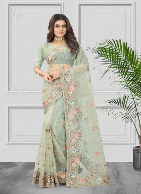 Dusty Green Colour Gloster By Nari Fashion Party Wear Saree Catalog 6900