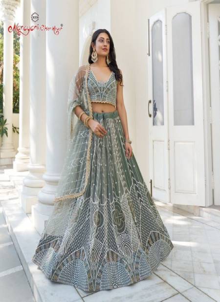 Dusty Green Colour Kelaya Vol 7 By Narayani Fashion Party Butterfly Net Wear Lehenga Choli Exporters In India 2136
