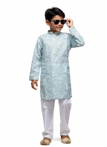 Dusty Green Colour Kids Occasion Wear Designer Kurta Pajama Wholesale Shop In Surat 522