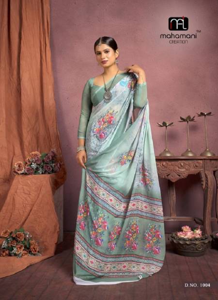 Dusty Green Colour Lavanya By Mahamani Creation Printed New Exclusive Daily Wear Saree Suppliers In India 1004