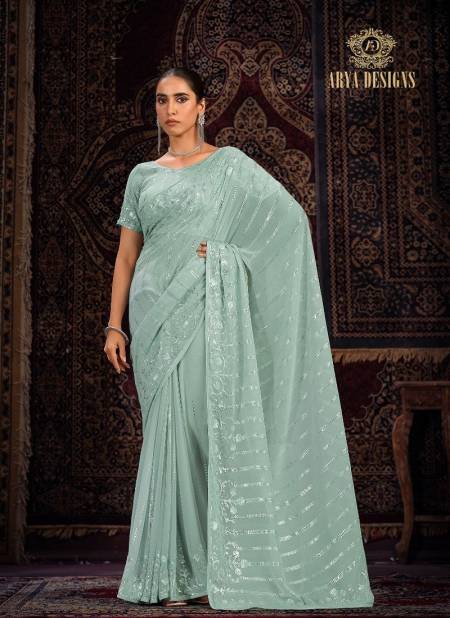 Dusty Green Colour Swarna Vol 8 By Arya Designs Party Wear Georgette Saree Online Wholesale 86003
