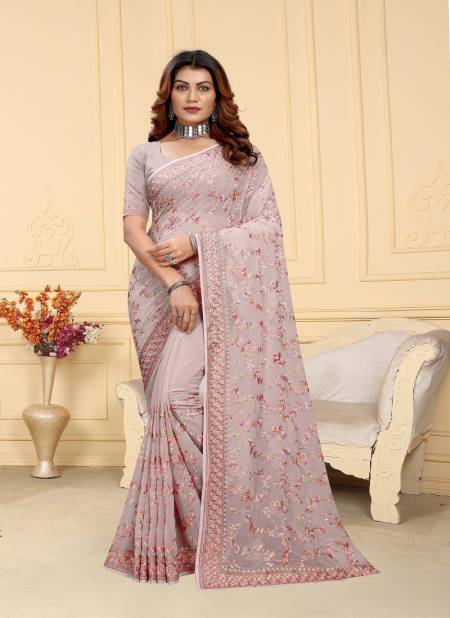 Dusty Lavender Colour Mrunal By Utsavnari Designer Resham Embroidery Wear Saree Manufacturers 2244