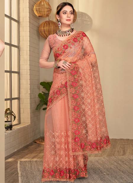 Dusty Peach Colour Gracious Designer Wholesale Wedding Sarees Catalog 1504