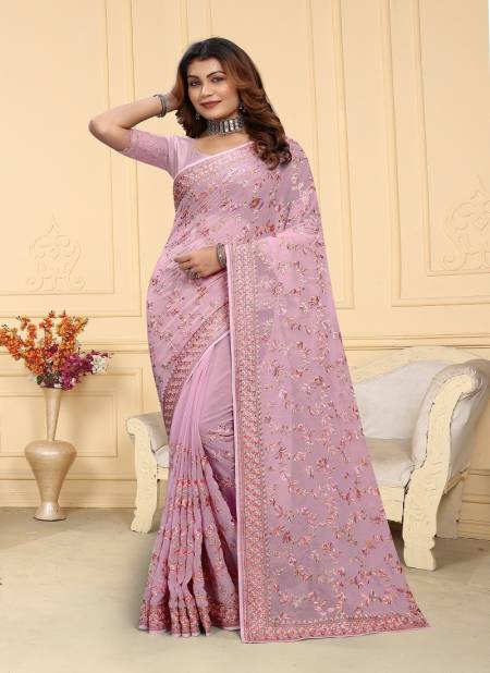 Dusty Pink Colour Mrunal By Utsavnari Designer Resham Embroidery Wear Saree Manufacturers 2246