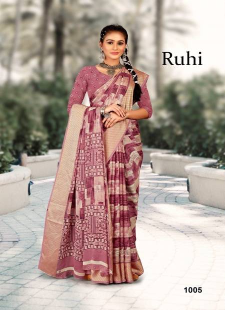 Dusty Pink Colour Ruhi By Mahamani 1001 TO 1006 Series Heavy moss Wear Sarees Wholesale Market In Surat 1005